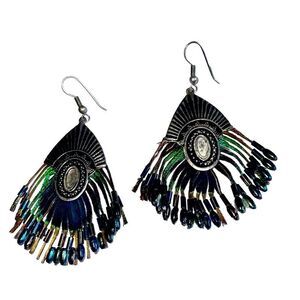 Vintage 70’s Woodstock Peacock Feather Earrings